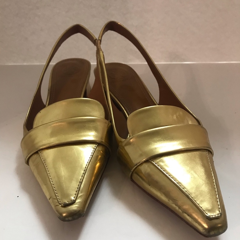 Tory Burch Gold Leather Slingbacks